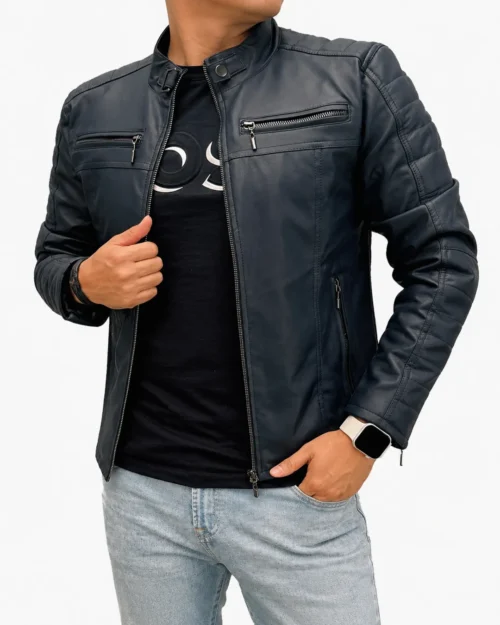 Chaqueta Chamarra Cuerotex Hombre Biker One Azul Oscuro