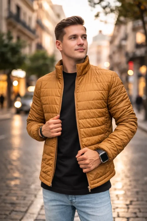 Chaqueta Hombre Impermeable Invierno Mostaza