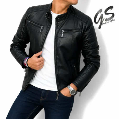 GSJACKETS CHAQUETA NEGRA CUEROTEX HOMBRE